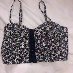 Blue floral crop too with snap front